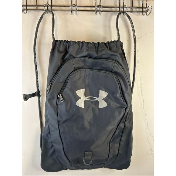 UA Under Armor 2 zipper back pack cinch sak bag gray - Picture 2 of 6